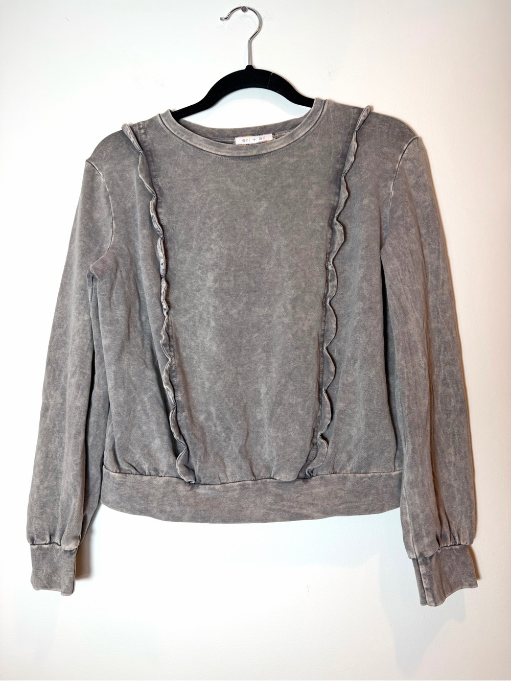 Eri & Ali Anthropologie Weckerlie Scalloped Sweatshirt Mineral Wash Gray SZ Med